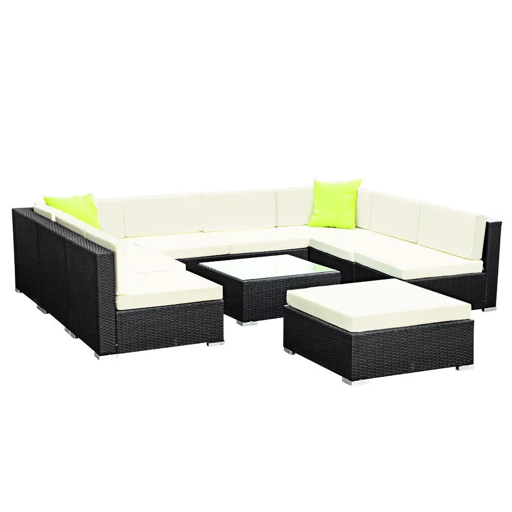 10 Piece Wicker Outdoor Lounge with Storage Cover - Beige