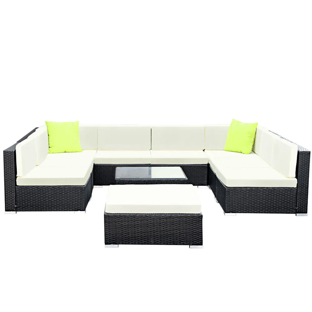 10 Piece Wicker Outdoor Lounge with Storage Cover - Beige