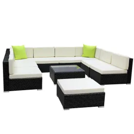 10 Piece Wicker Outdoor Lounge with Storage Cover - Beige