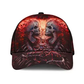 3D Full Printed Baseball Cap With Skull Angry Red Fire Skull Pattern On Cap Hat