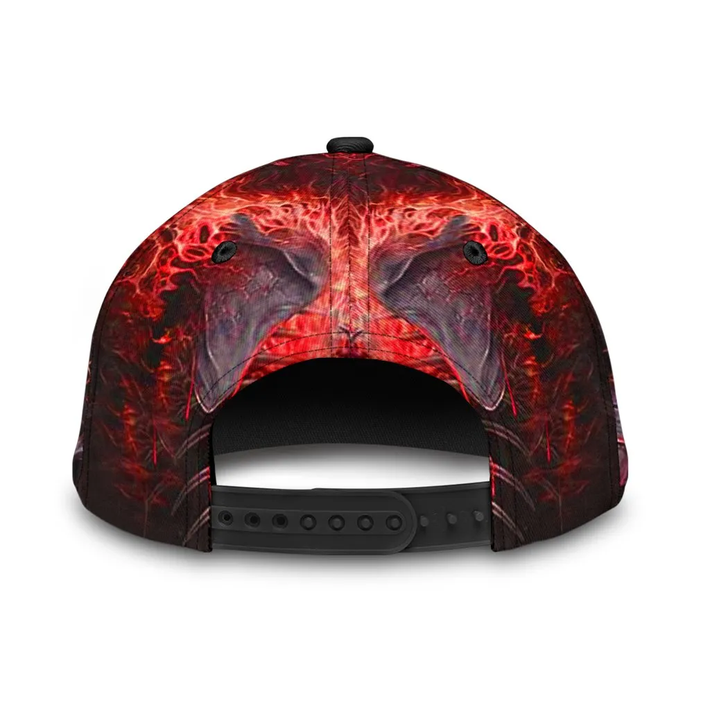 3D Full Printed Baseball Cap With Skull Angry Red Fire Skull Pattern On Cap Hat