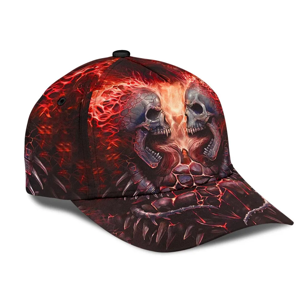 3D Full Printed Baseball Cap With Skull Angry Red Fire Skull Pattern On Cap Hat