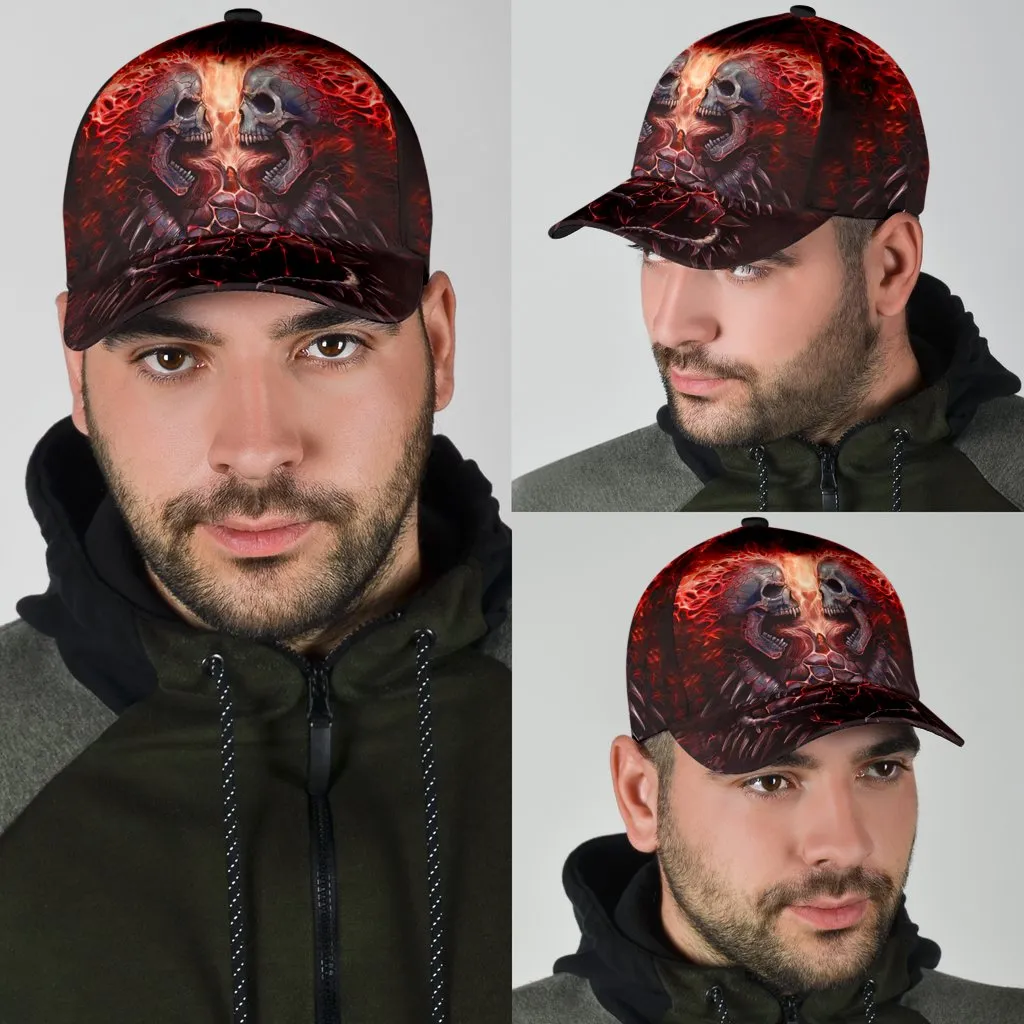 3D Full Printed Baseball Cap With Skull Angry Red Fire Skull Pattern On Cap Hat