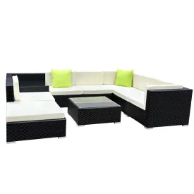 9 Piece Wicker Outdoor Lounge with Storage Cover - Beige