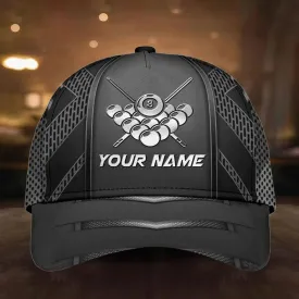 Custom Name 8 Ball and Cue Billiards Ball Classic Cap, Baseball Cap for Billiard Team, Billiard Hat