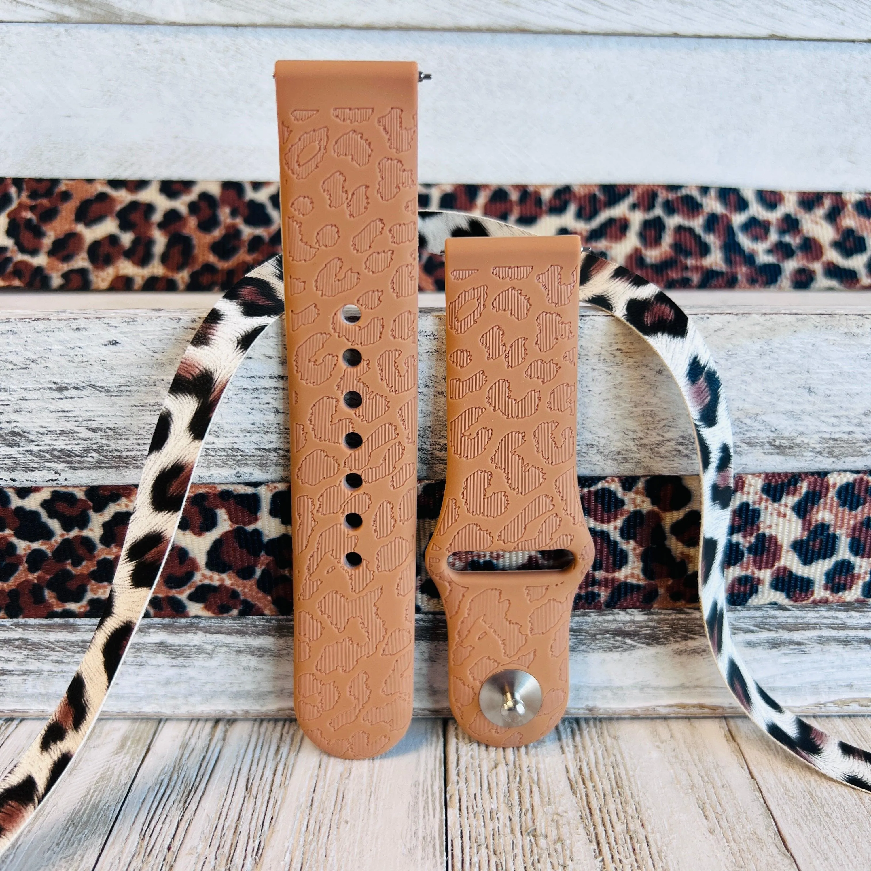 Engraved Brown Leopard Silicone Band For Samsung Watch