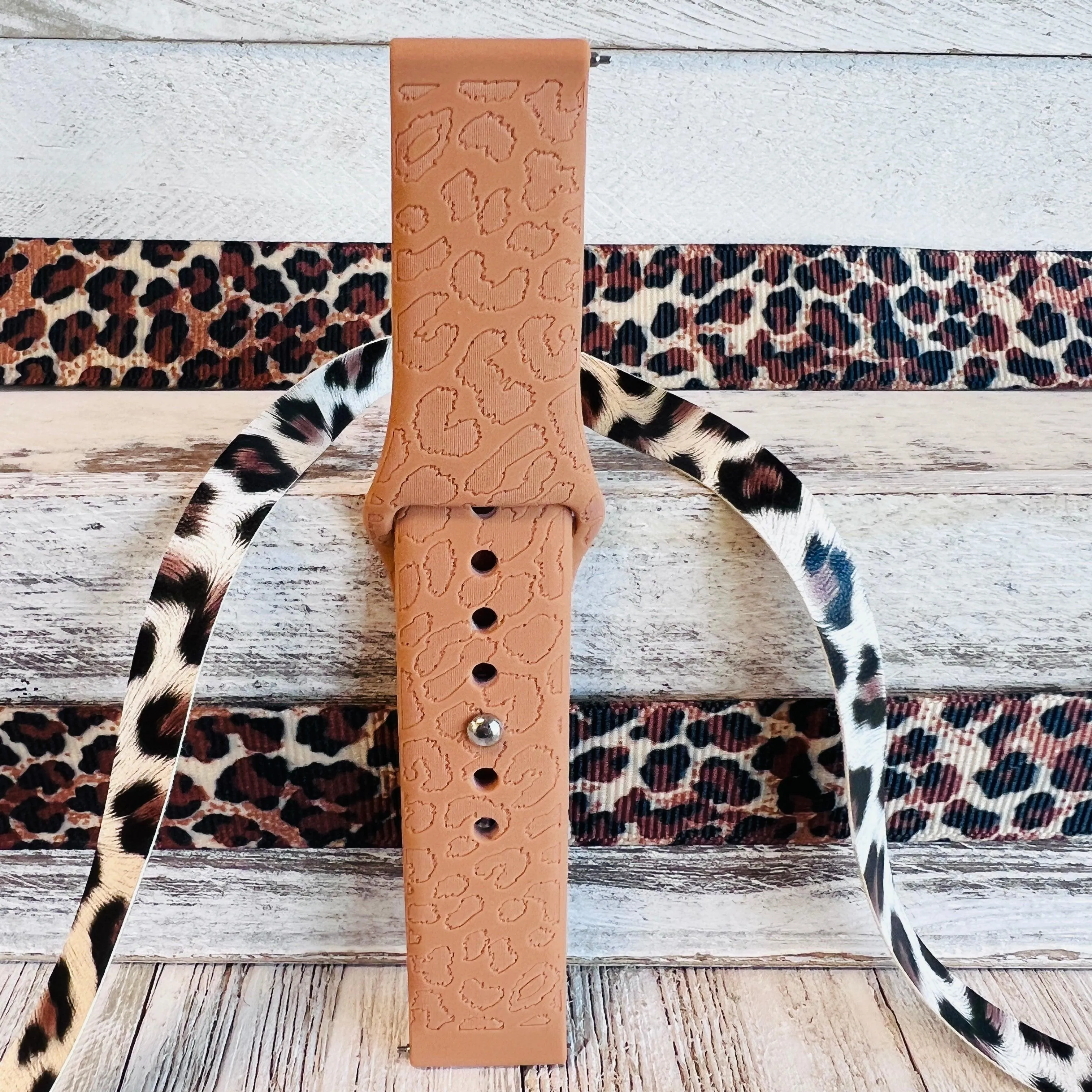 Engraved Brown Leopard Silicone Band For Samsung Watch