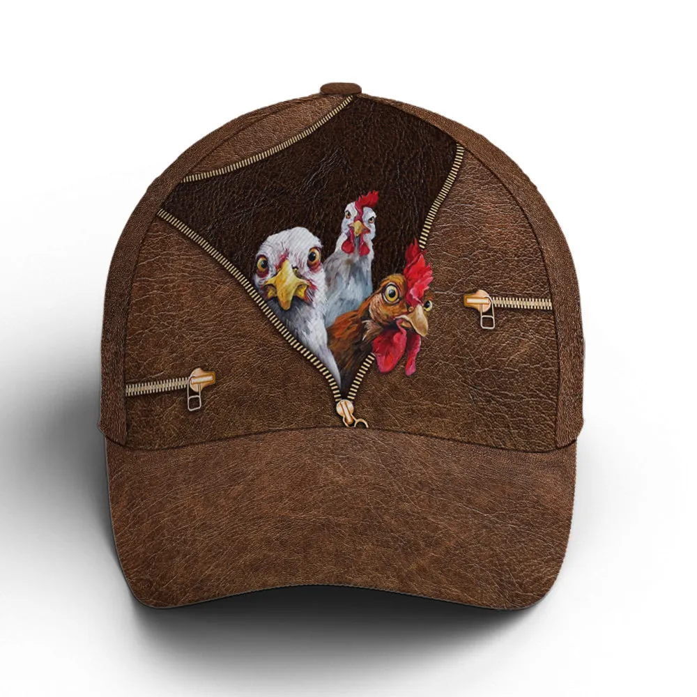 Funny Chicken Leather Style Baseball Cap Coolspod