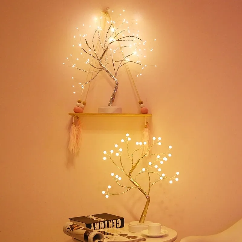 LED Copper Wire Night Light Tree Fairy Lights Home Decoration Night Lamp For Bedroom Bedside Table Lamp USB And Battery Operated