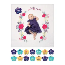 Lulujo “Stay Wild My Child” Baby’s First Year Blankets & Cards Set