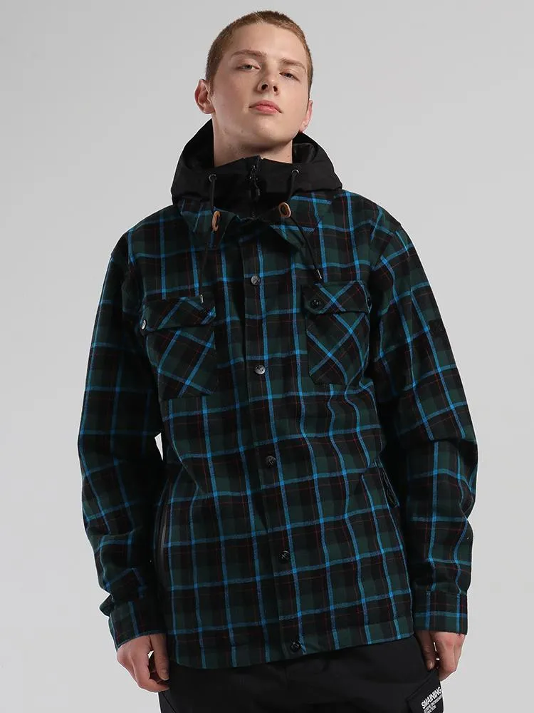 men's autumn and winter blue and green plaid shirt ski suit waterproof thick warm veneer trend loose snow suit