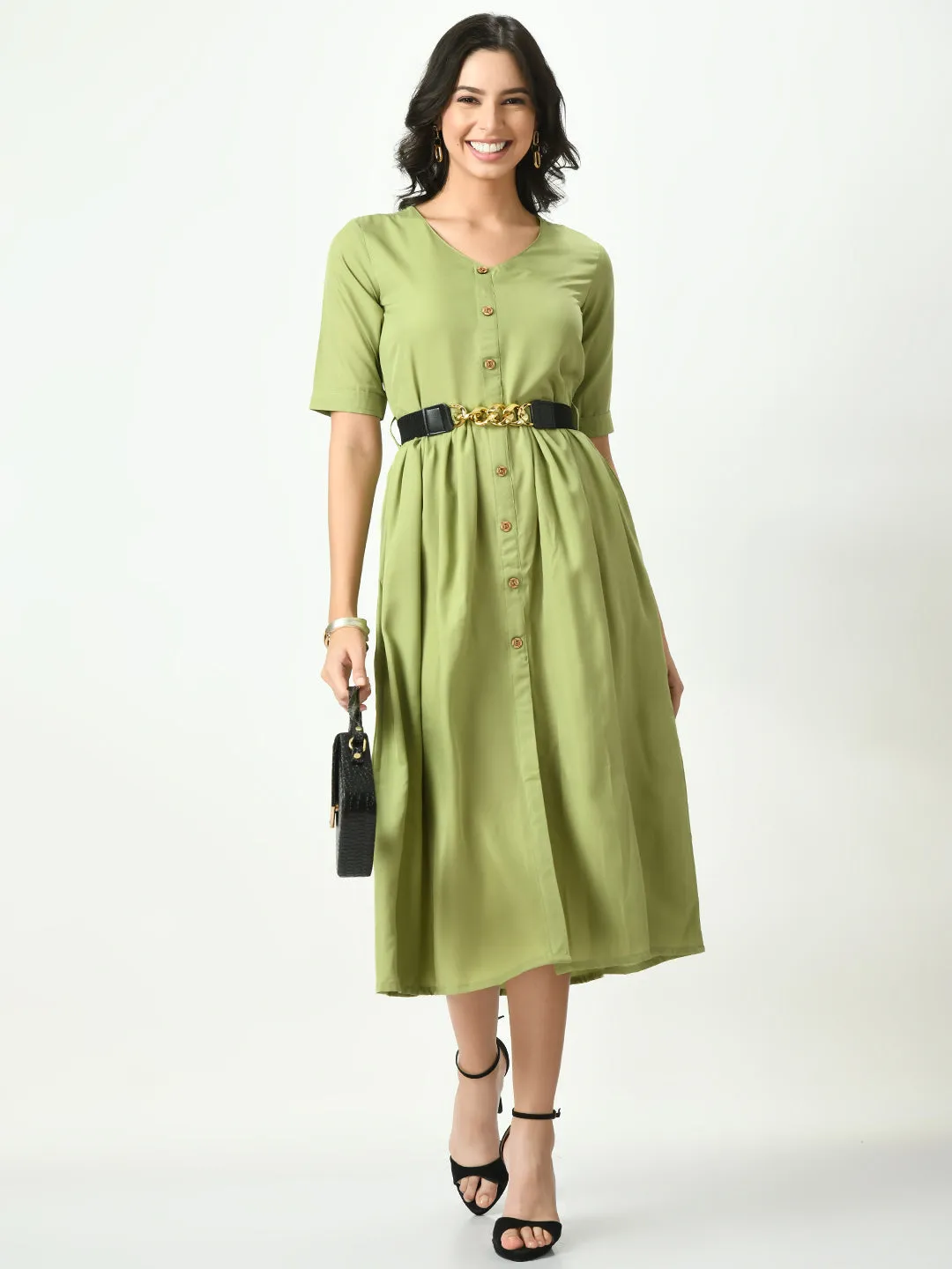 Olive Stylish Midi Dress For Womens