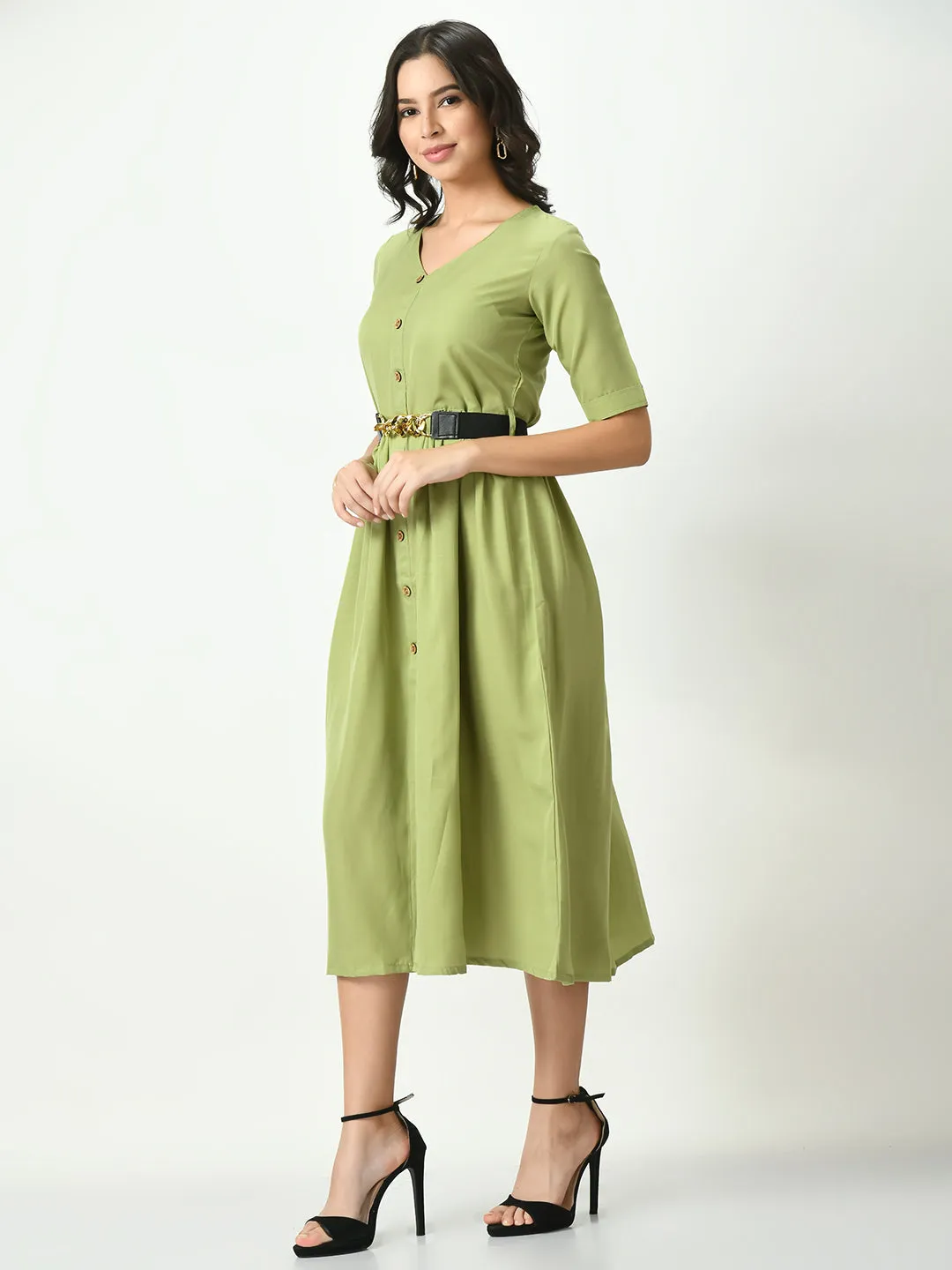 Olive Stylish Midi Dress For Womens