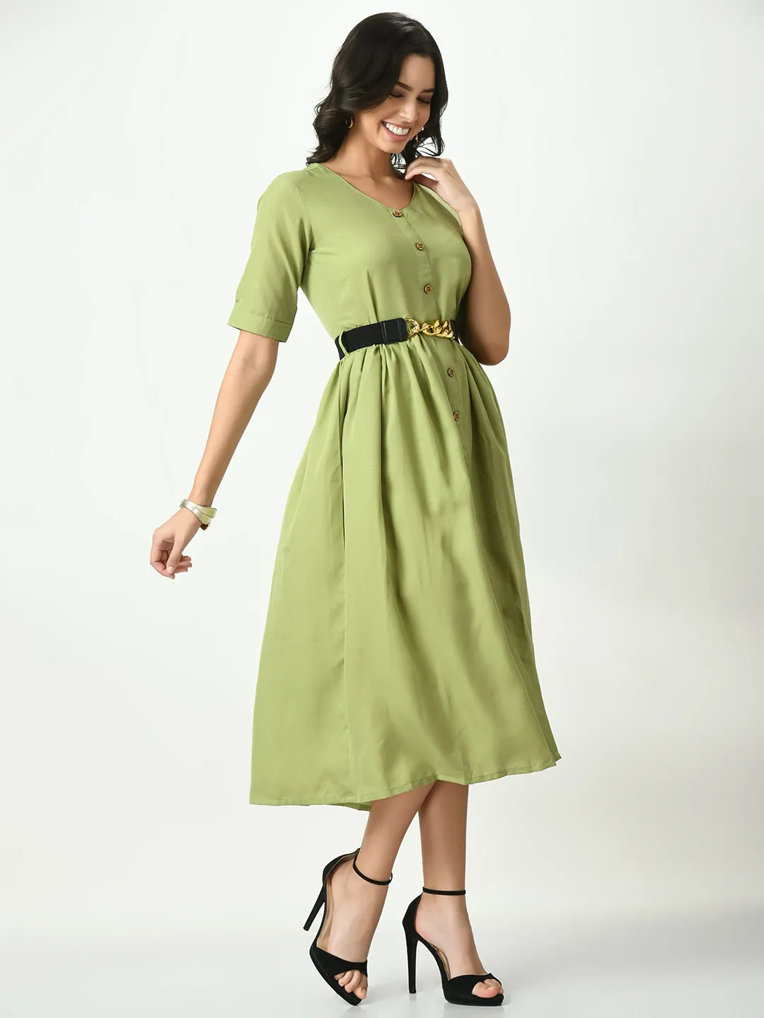 Olive Stylish Midi Dress For Womens