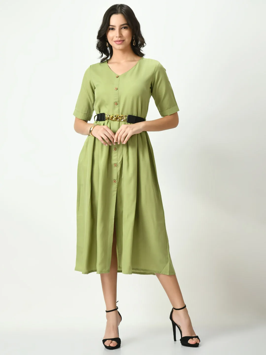 Olive Stylish Midi Dress For Womens