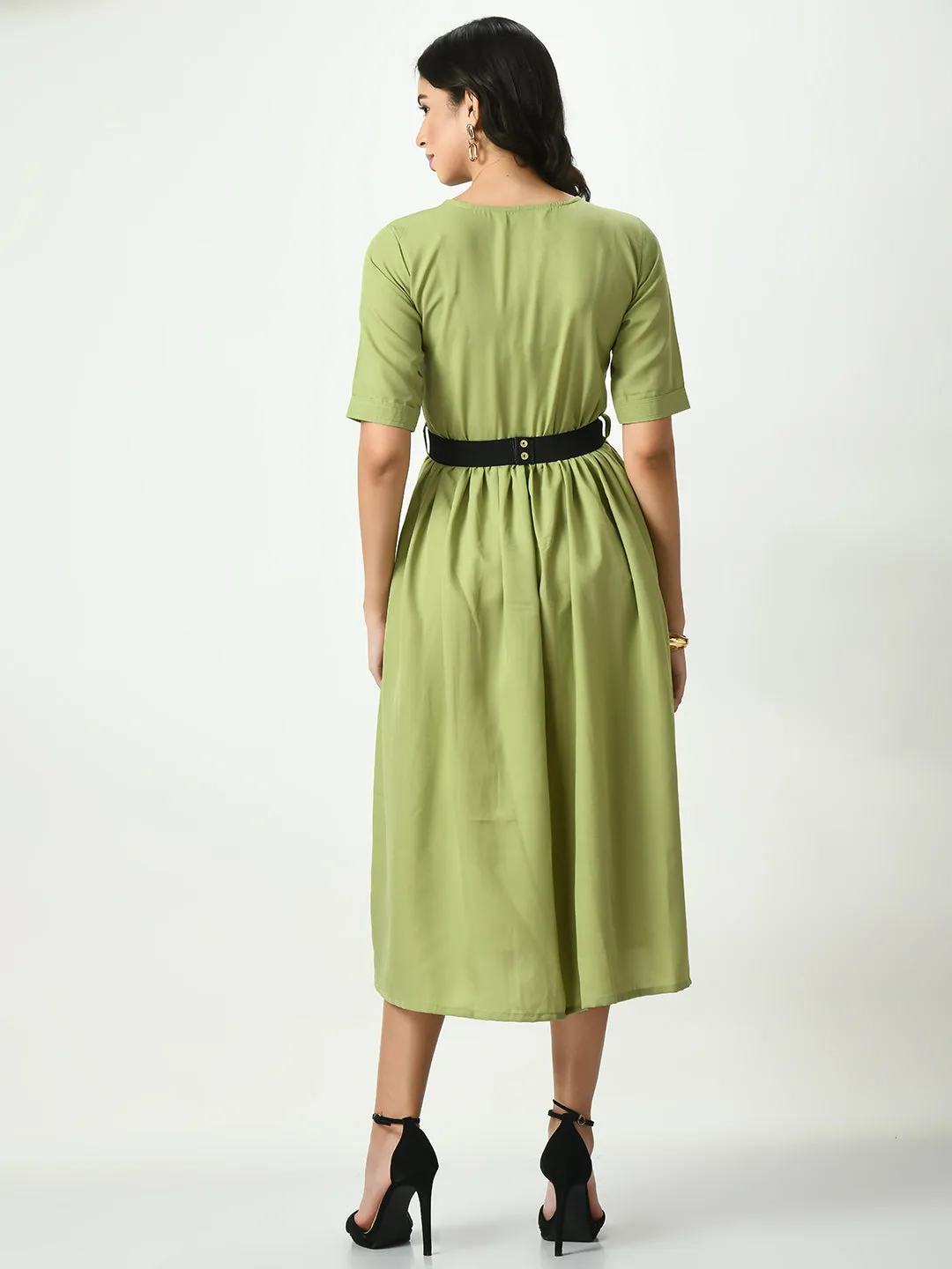 Olive Stylish Midi Dress For Womens