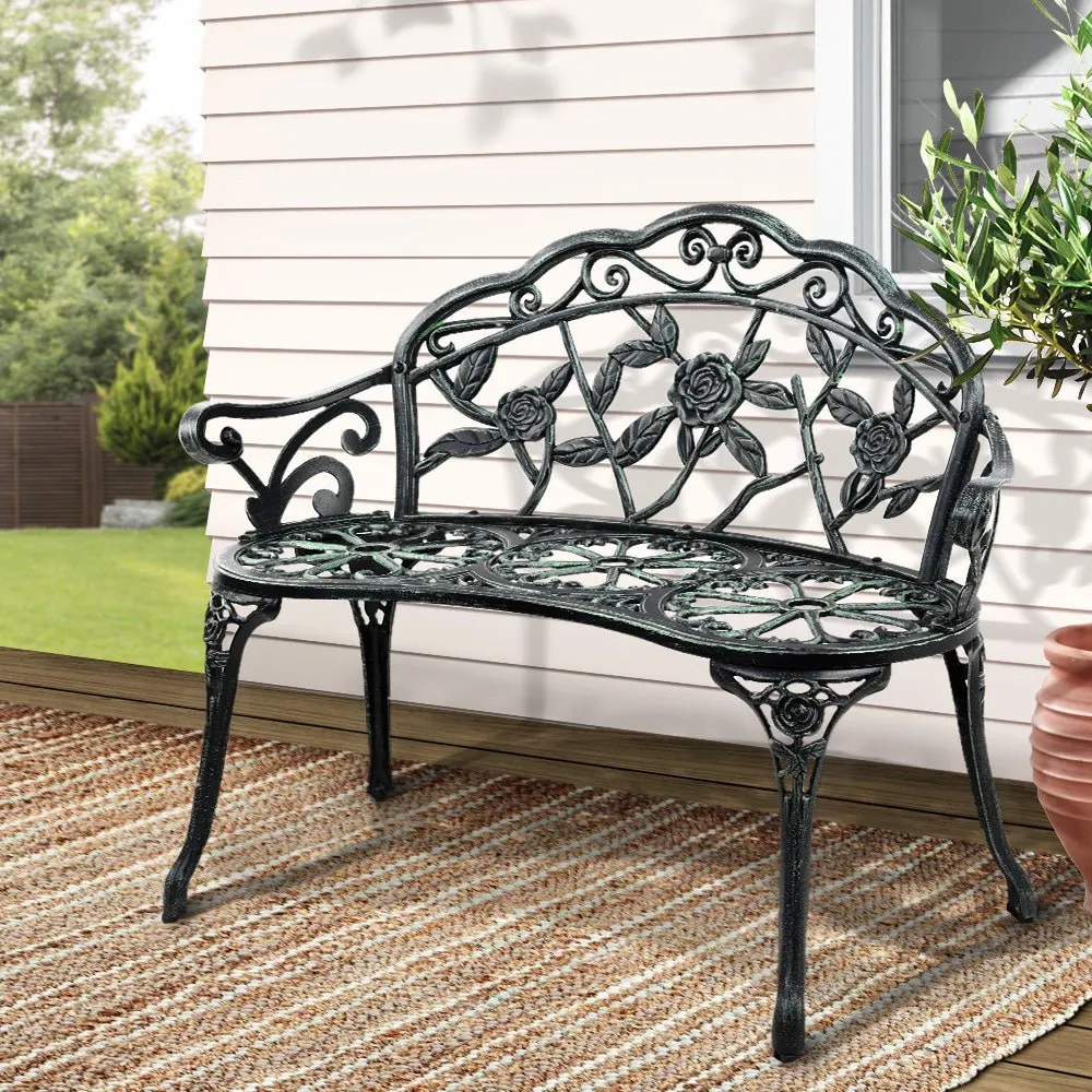 Outdoor Garden Bench Seat 100cm Cast Aluminium Patio Chair Vintage Green