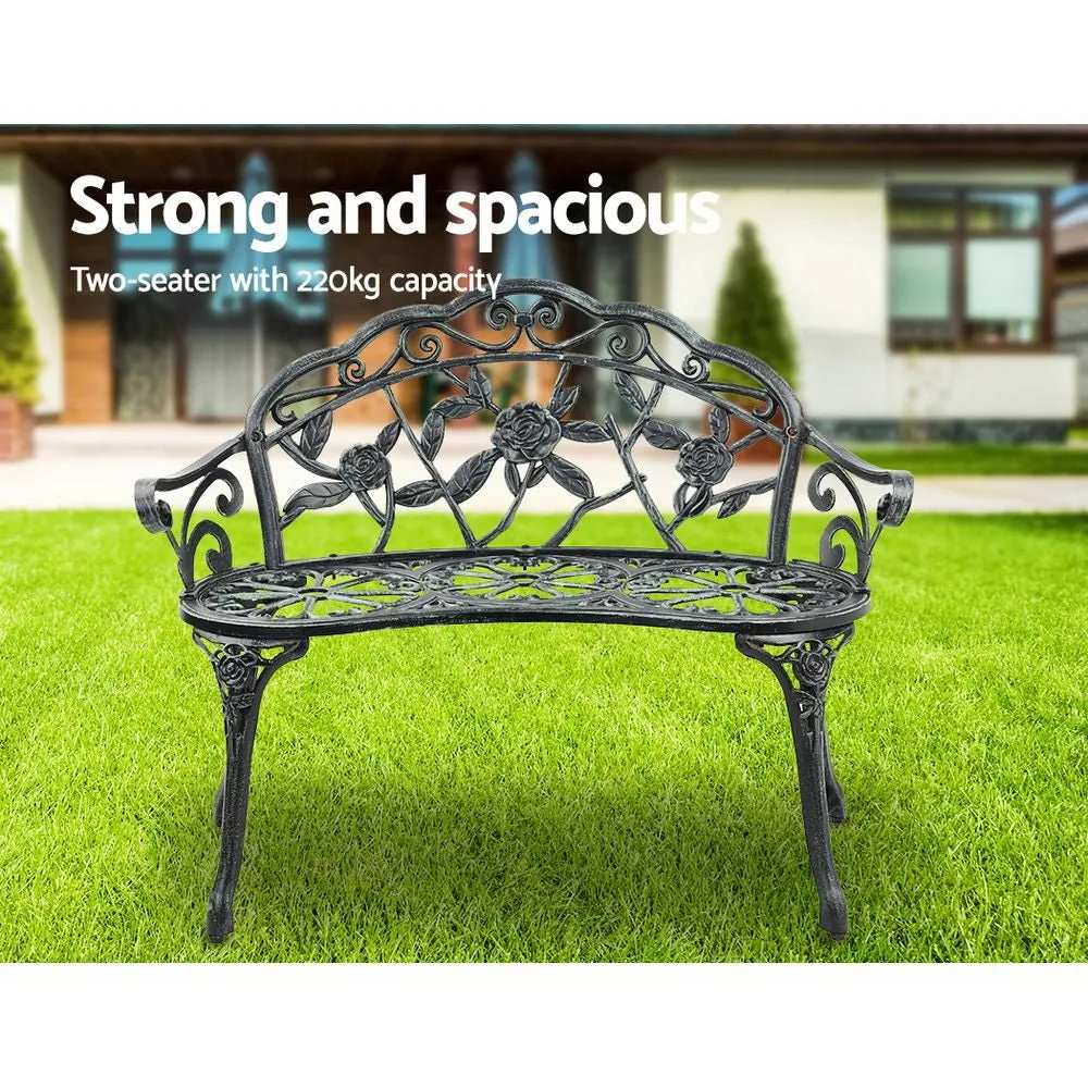 Outdoor Garden Bench Seat 100cm Cast Aluminium Patio Chair Vintage Green