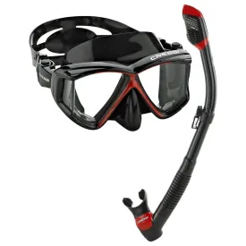 Used Cressi Pano 4 Dive Mask and Supernova Dry Snorkel Combo - Black/Red