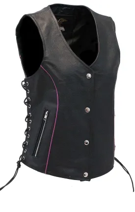 Women's Purple Piping Side Lace Concealed Pocket Vest #VL68501GPU ()